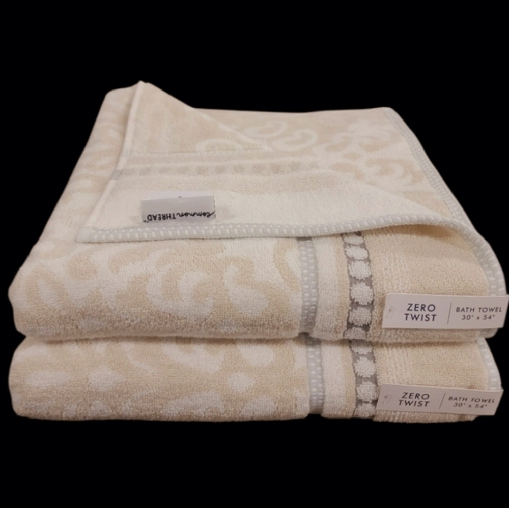Common Thread 6pc Damask Bath Hand Tip Towel Set Tan Gray Zero Twist Cotton New - Picture 4 of 9